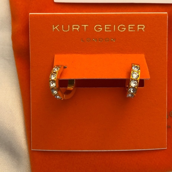 Kurt Geiger London Orange Metallic Huggie Hoops Crystal Accents NWT & Dust Bag - Picture 1 of 12